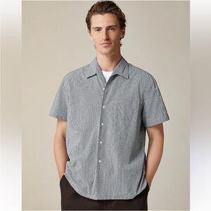 J Crew Shirt M Camp Collar Gingham Black